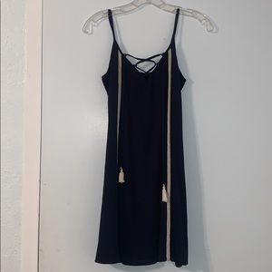 Navy blue + lace dress with cute tassels!